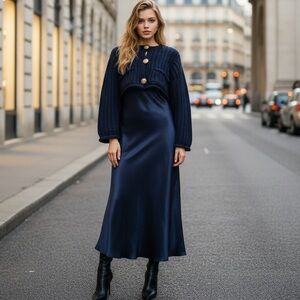 Chic Navy Blue Women's Cardigan